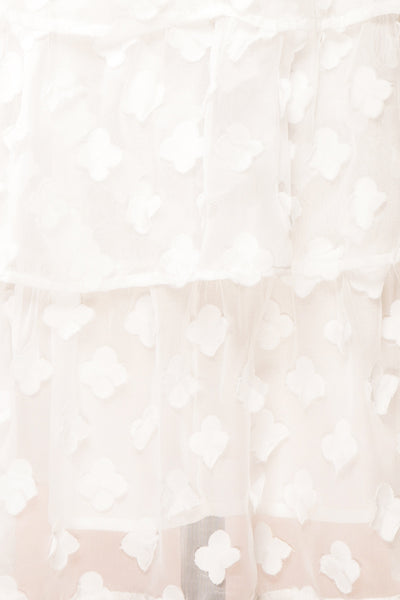 Hynd Tiered Short White Dress w/ Flowers | Boutique 1861 fabric