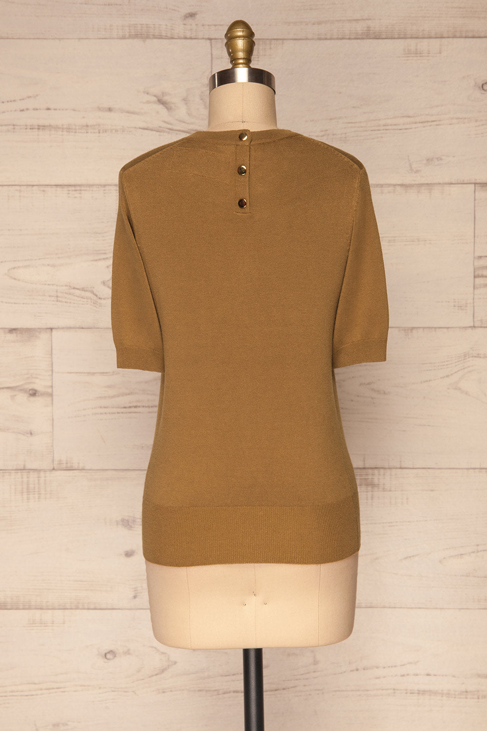 Hythe Brown Short Sleeve Knit Top back view | La petite garçonne