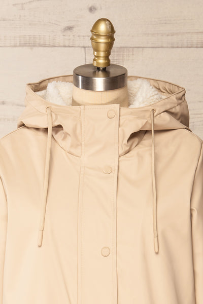 Icewind Beige Button Up Raincoat w/ Sherpa Interior | La petite garçonne  front close-up