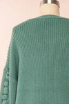Idelle Green Knit Sweater w/ Frills on Sleeves | Boutique 1861 back close-up