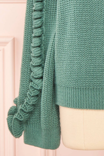 Idelle Green Knit Sweater w/ Frills on Sleeves | Boutique 1861 bottom