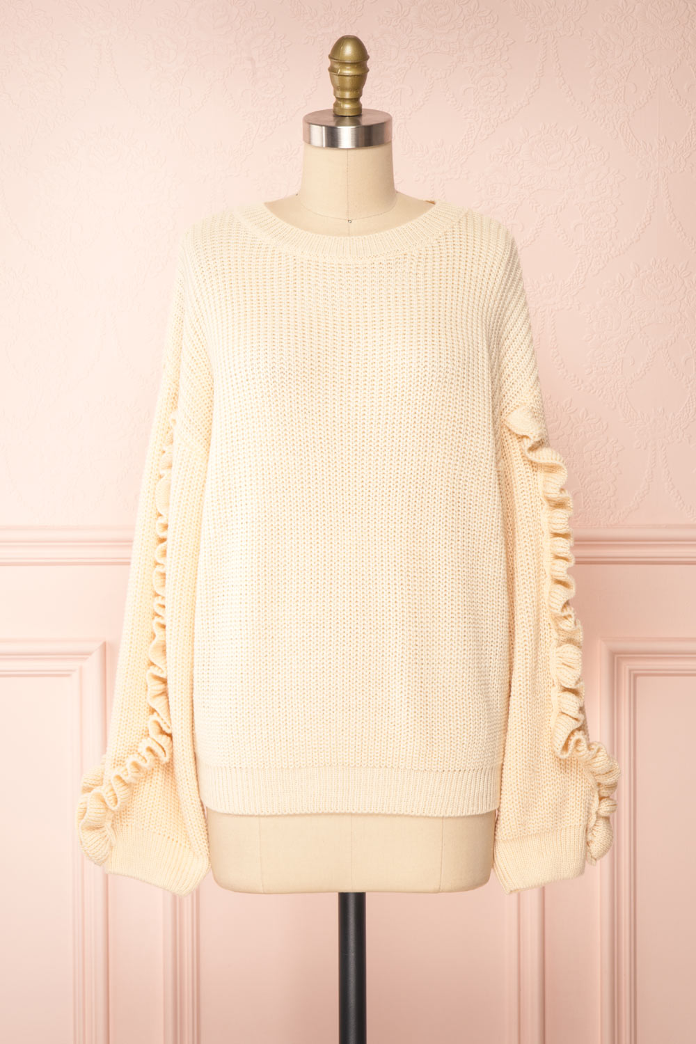 Idelle Ivory Knit Sweater w/ Frills on Sleeves | Boutique 1861 front view 