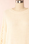 Idelle Ivory Knit Sweater w/ Frills on Sleeves | Boutique 1861 front close-up