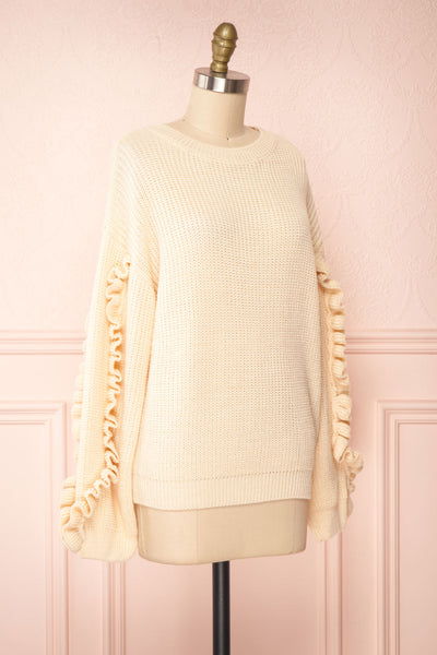 Idelle Ivory Knit Sweater w/ Frills on Sleeves | Boutique 1861 side view