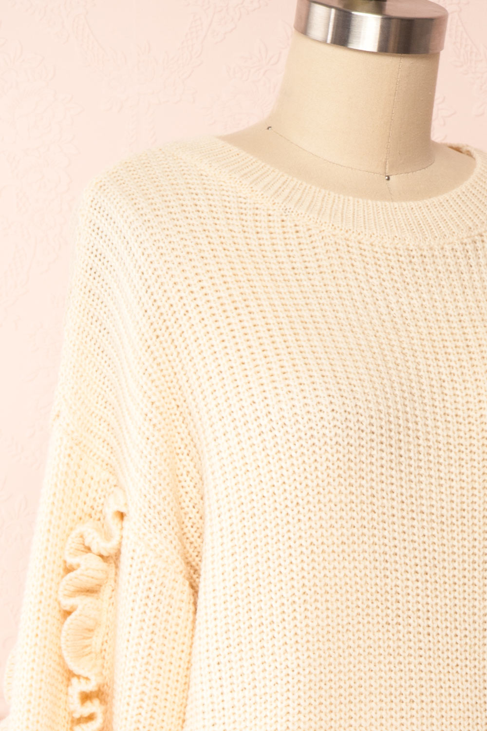 Idelle Ivory Knit Sweater w/ Frills on Sleeves | Boutique 1861 side close-up