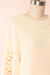 Idelle Ivory Knit Sweater w/ Frills on Sleeves | Boutique 1861 side close-up