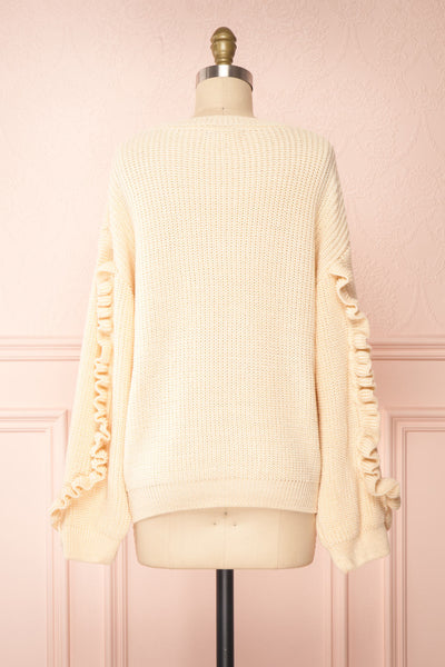 Idelle Ivory Knit Sweater w/ Frills on Sleeves | Boutique 1861 back view
