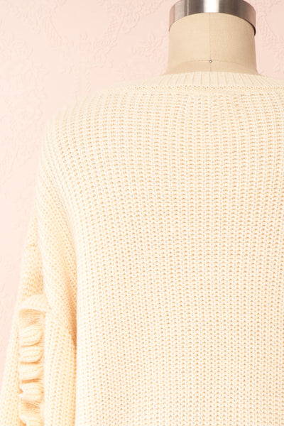 Idelle Ivory Knit Sweater w/ Frills on Sleeves | Boutique 1861 back close-up