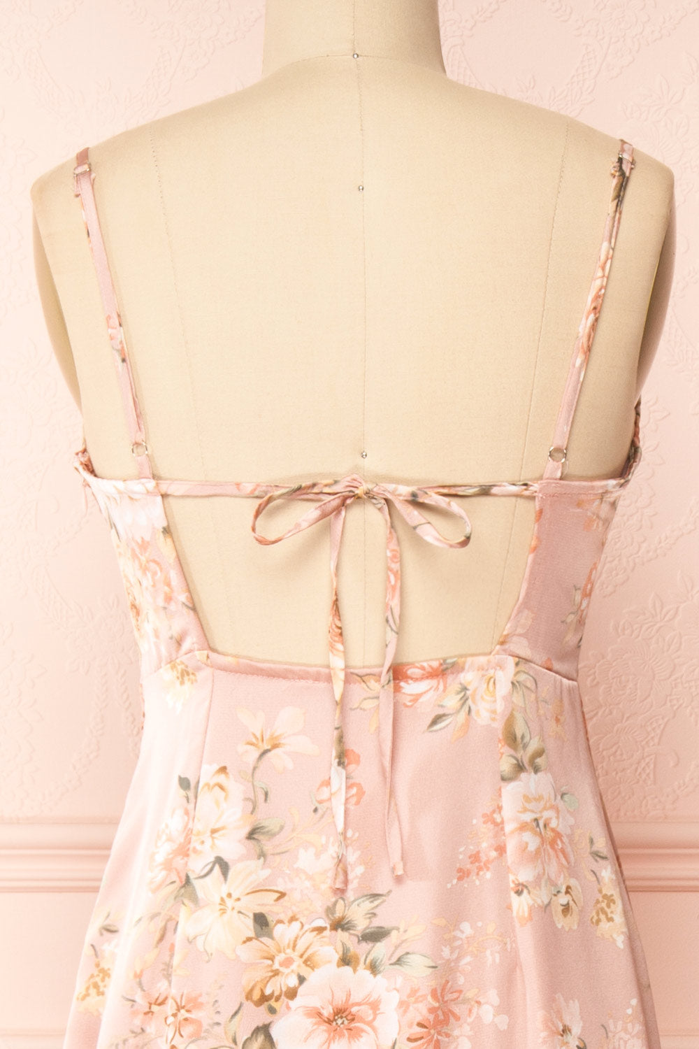 Ignatia Blush Floral Maxi Dress w/ Ruffles | Boutique 1861 back close-up
