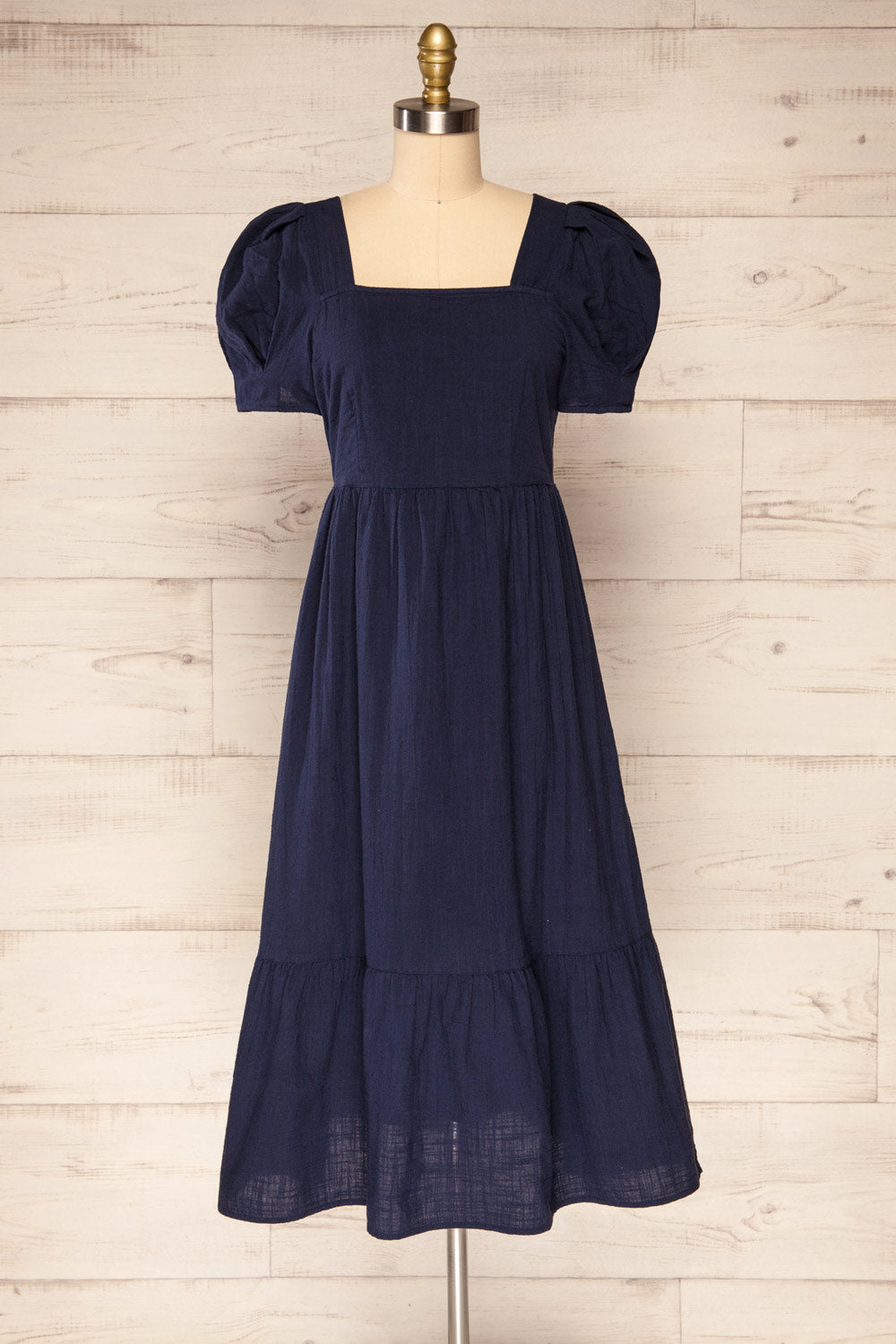 Igor Navy Layered Square Neck Midi Dress | La petite garçonne front view