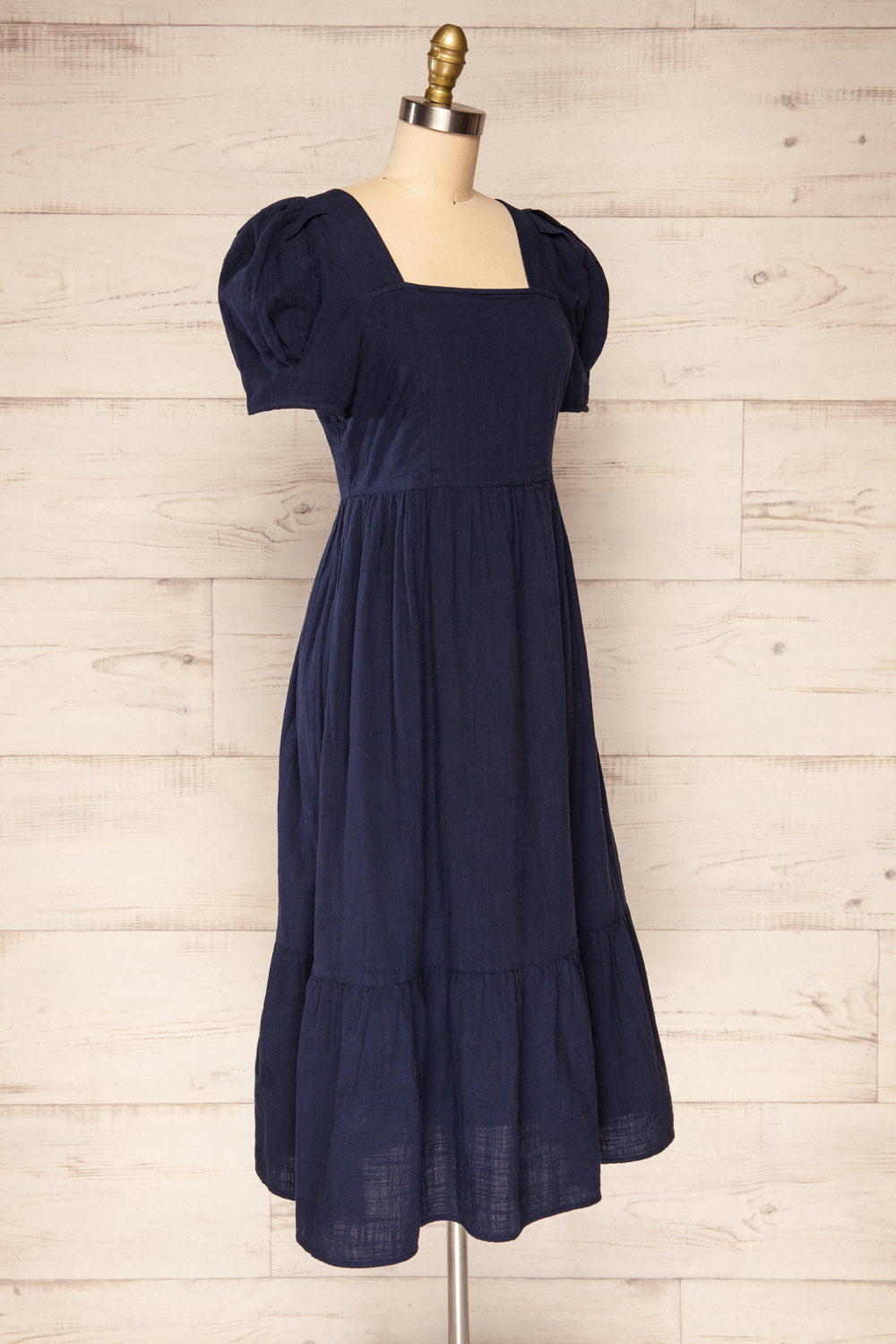 Igor Navy Layered Square Neck Midi Dress | La petite garçonne side view