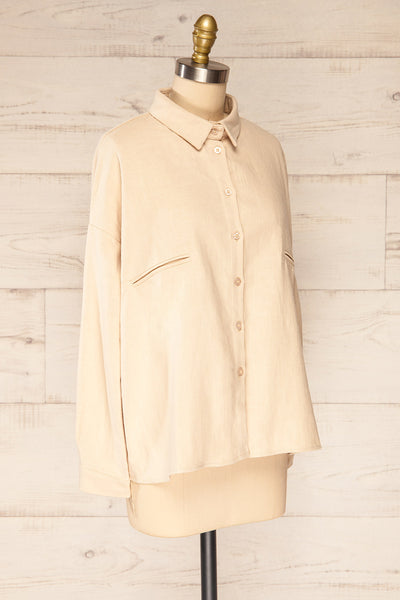 Ijevsk Beige Linen Button-Up Shirt | La petite garçonne  side view