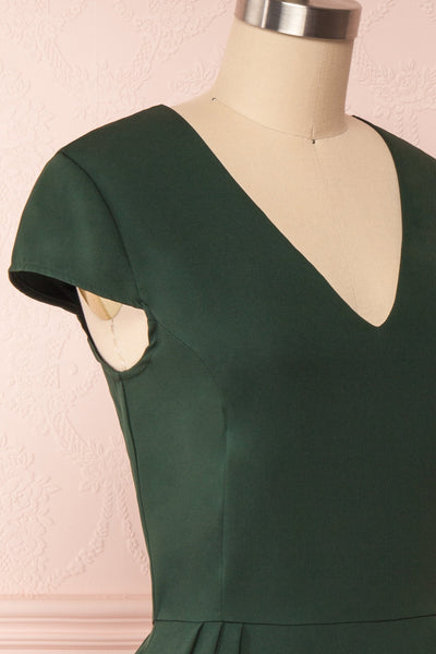 Iktomi Green A-Line Midi Dress w/ V Neck side close up | Boutique 1861