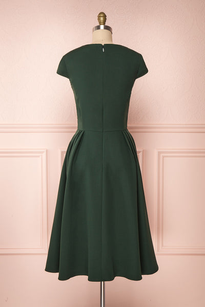 Iktomi Green A-Line Midi Dress w/ V Neck back view | Boutique 1861