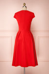 Iktomi Red A-Line Midi Dress w/ V Neck back view | Boutique 1861
