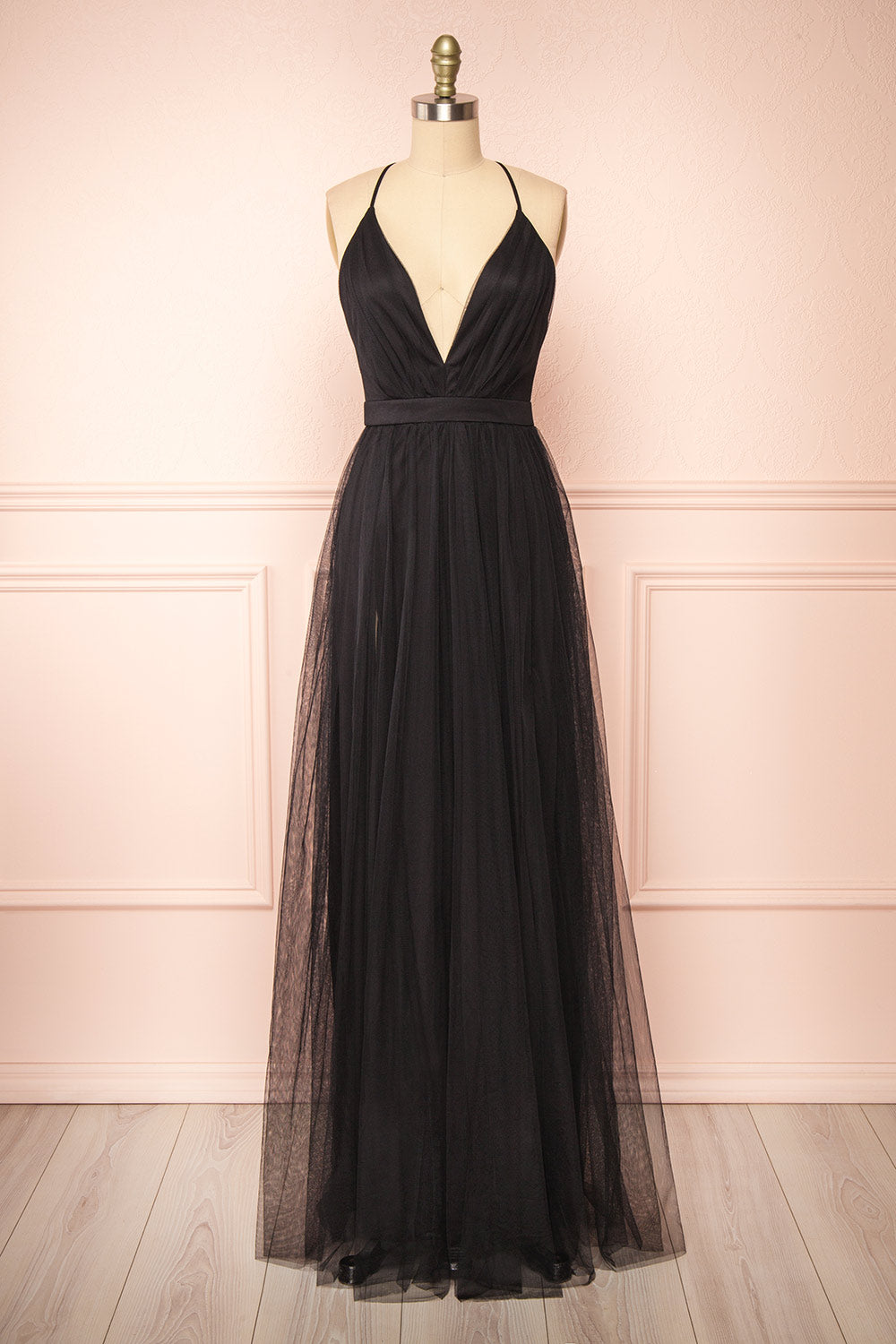 Ilaria Black | Tulle Gown with Plunging Neckline