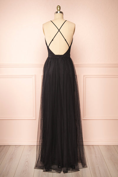 Ilaria Black Tulle Gown with Plunging Neckline | Boutique 1861 back view