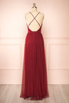 Ilaria Burgundy Mesh Gown with Plunging Neckline | Boutique 1861 back view