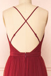 Ilaria Burgundy Mesh Gown with Plunging Neckline | Boutique 1861 back close-up