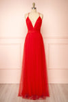 Ilaria Red Mesh Gown with Plunging Neckline | Boutique 1861 front view