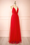 Ilaria Red Mesh Gown with Plunging Neckline | Boutique 1861 side view