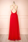 Ilaria Red Mesh Gown with Plunging Neckline | Boutique 1861 back view