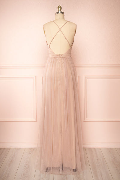 Ilaria Taupe Tulle Gown with Plunging Neckline | Boutique  1861 back view