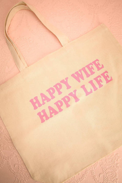 Maxixe - "Happy wife happy life" print tote bag