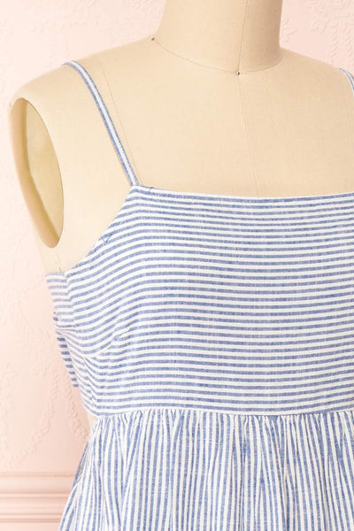 Ilona Blue Tie-Back Striped Midi Dress | Boutique 1861 side close-up