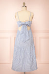 Ilona Blue Tie-Back Striped Midi Dress | Boutique 1861 back view