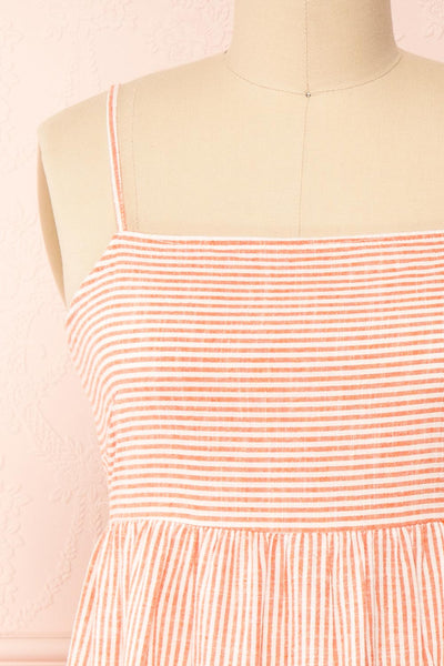 Ilona Orange Tie-Back Striped Midi Dress | Boutique 1861 front close-up