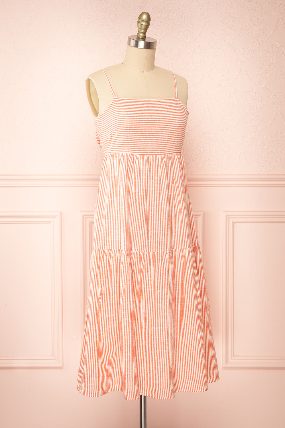 Ilona Orange Tie-Back Striped Midi Dress | Boutique 1861  side view