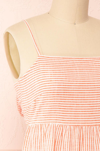 Ilona Orange Tie-Back Striped Midi Dress | Boutique 1861  side close-up