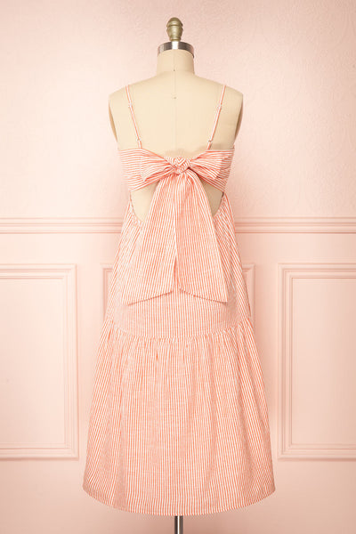 Ilona Orange Tie-Back Striped Midi Dress | Boutique 1861 back view