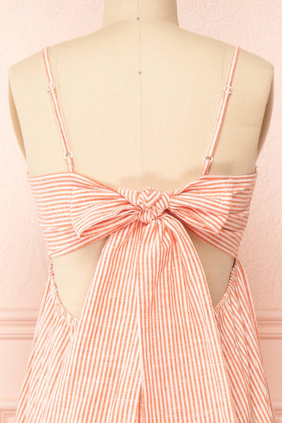 Ilona Orange Tie-Back Striped Midi Dress | Boutique 1861 back close-up