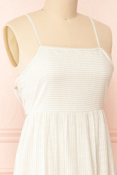 Ilona Sage Tie-Back Striped Midi Dress | Boutique 1861  side close-up