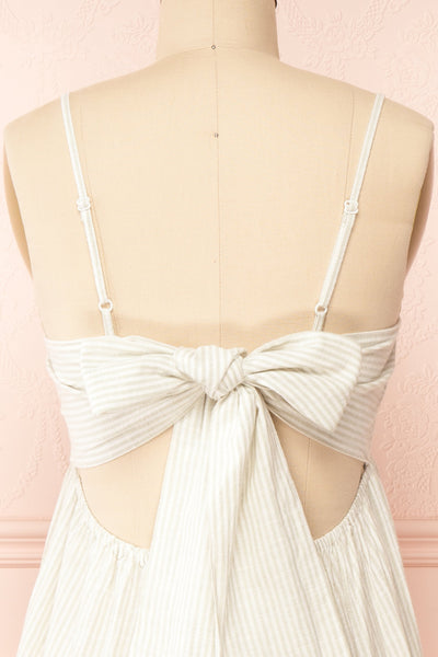 Ilona Sage Tie-Back Striped Midi Dress | Boutique 1861 back close-up