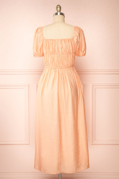 Imna Peach A-Line Midi Dress w/ Puffy Sleeves | Boutique 1861 back view