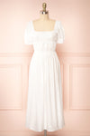 Imna White A-Line Midi Dress w/ Puffy Sleeves | Boutique 1861 front view