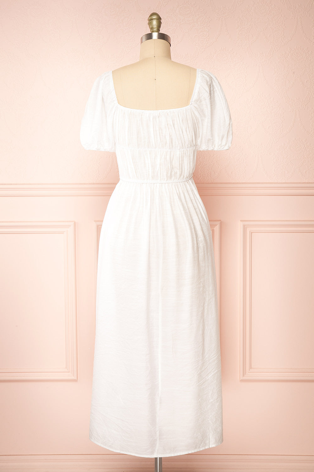 Imna White A-Line Midi Dress w/ Puffy Sleeves | Boutique 1861  back view
