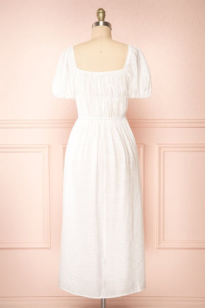 Imna White A-Line Midi Dress w/ Puffy Sleeves | Boutique 1861  back view