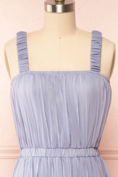 Inari Blue Pleated Midi Dress | Boutique 1861 front close up