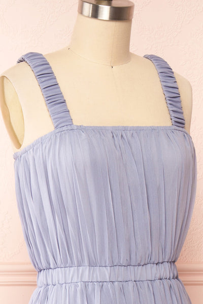 Inari Blue Pleated Midi Dress | Boutique 1861 side close up