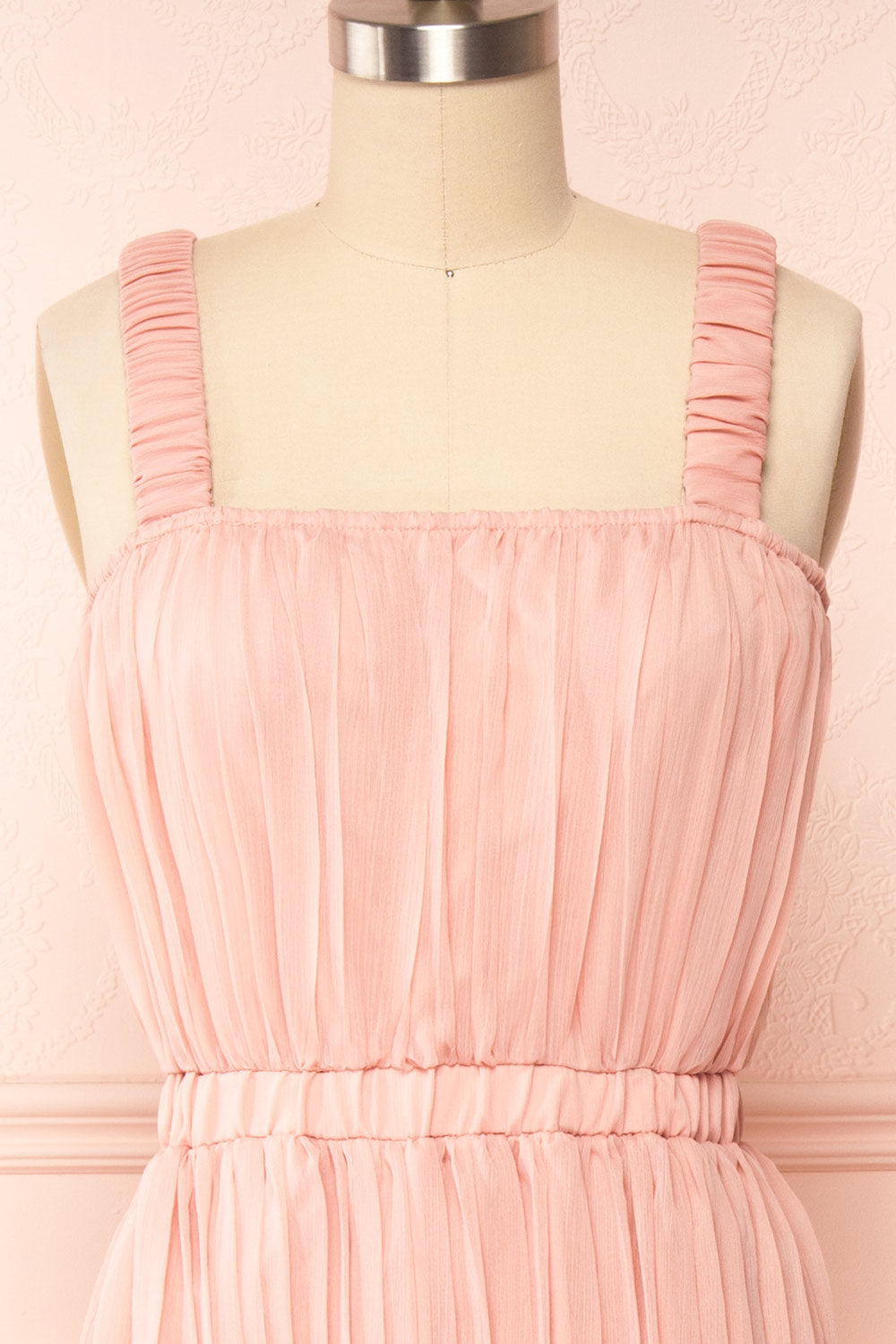 Inari Pink Pleated Midi Dress | Boutique 1861 front close up