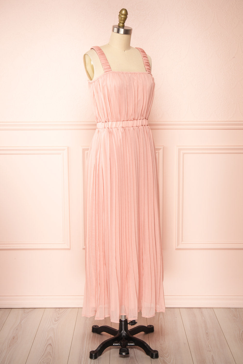Inari Pink Pleated Midi Dress | Boutique 1861 side view