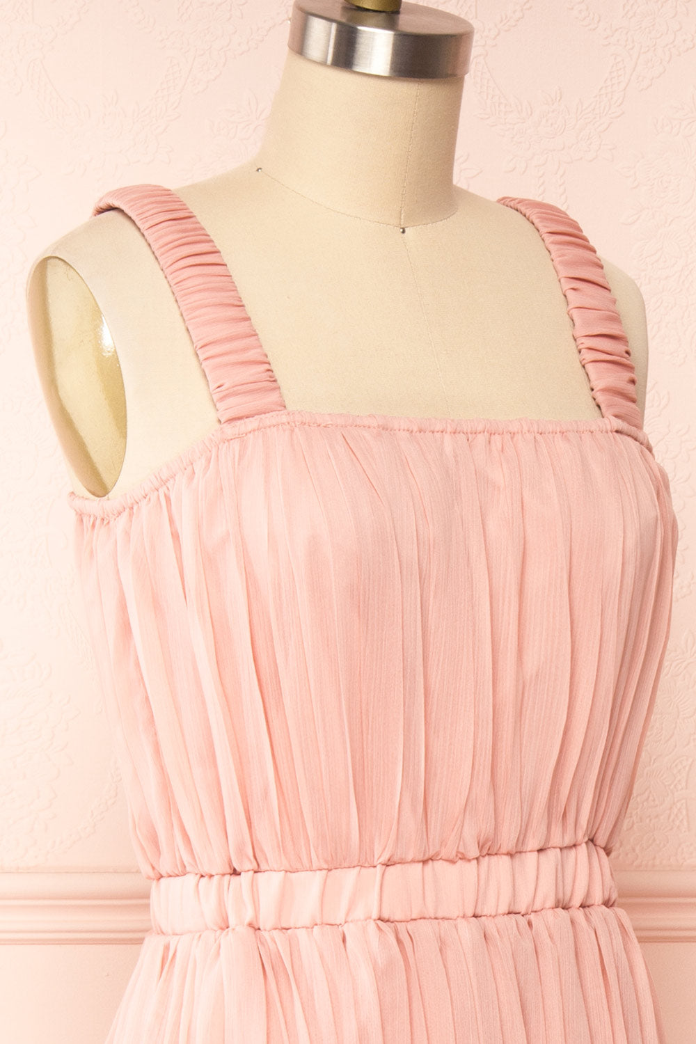 Inari Pink Pleated Midi Dress | Boutique 1861 side close up