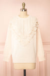 Ingrid Beige Knit Sweater w/ Ruffled Lace| Boutique 1861 front view