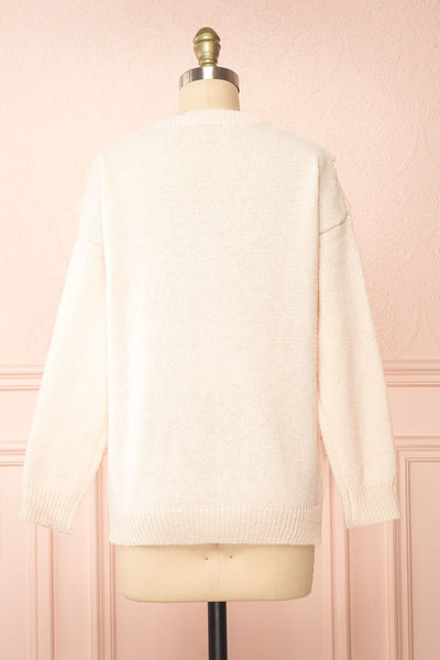 Ingrid Beige Knit Sweater w/ Ruffled Lace| Boutique 1861 back view