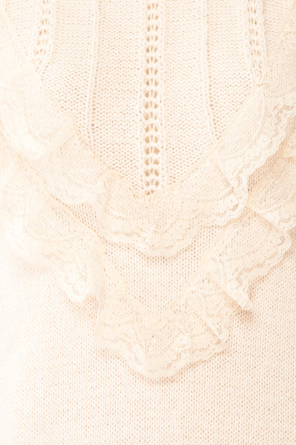 Ingrid Beige Knit Sweater w/ Ruffled Lace| Boutique 1861 fabric 