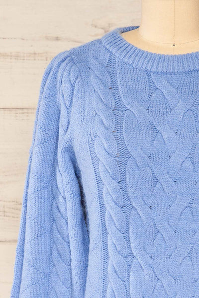 Invera Blue Knitted Sweater | La petite garçonne front close up